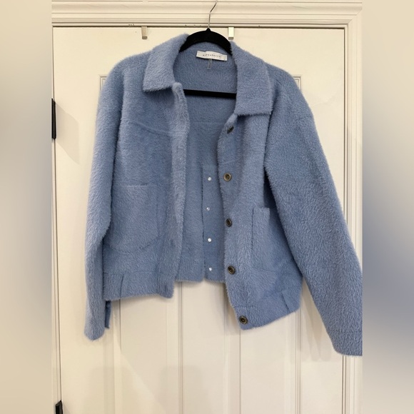 RINO & PELLE Bubbly Short Knitted Jacket In Light Blue Fuzzy Sweater Medium - Picture 5 of 11